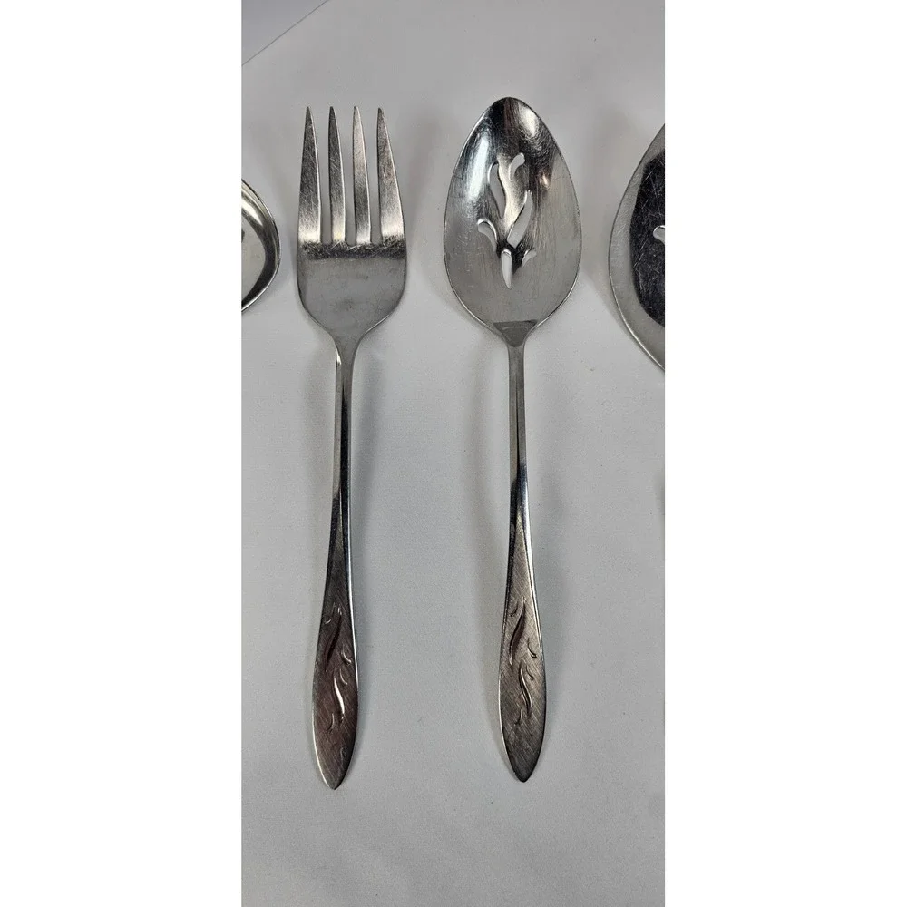 Oneida Ember Glow Stainless Steel Serving Utensils Mix Lot of 6 Floral Flatware